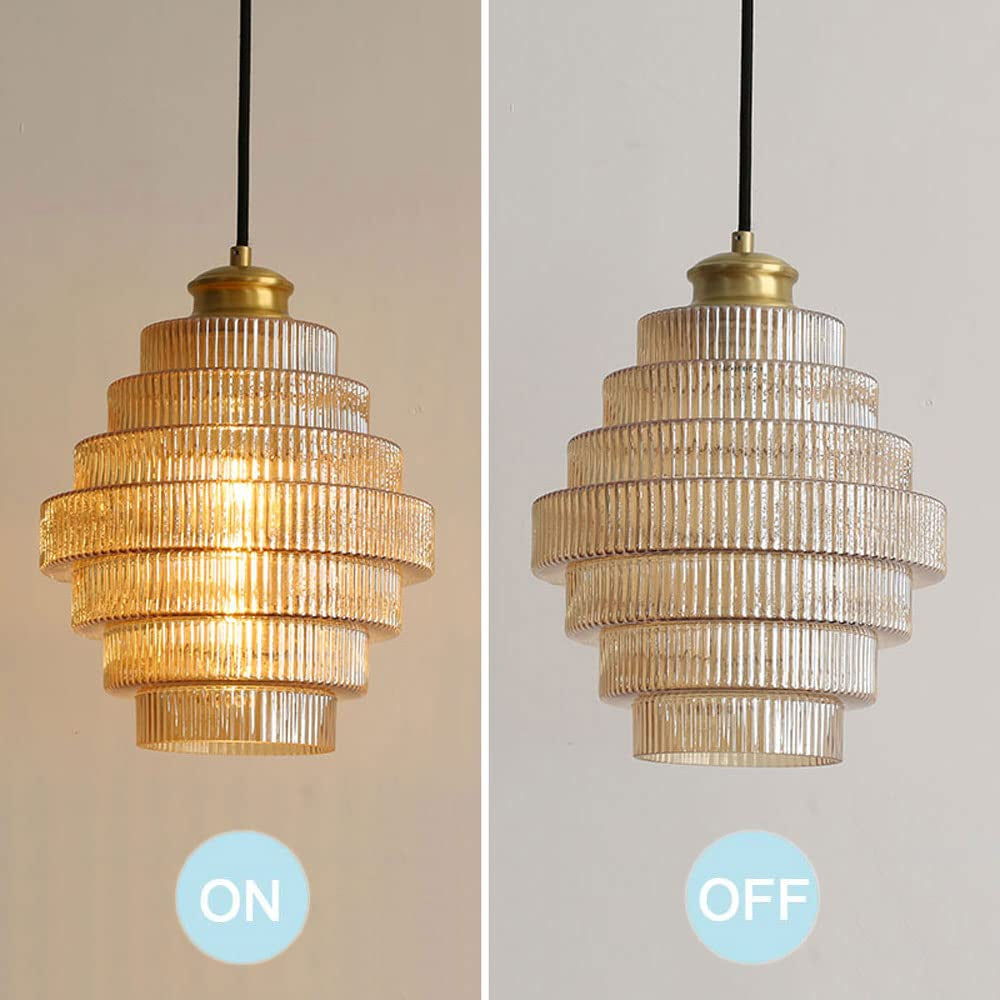 Karen Vintage Tiered Striped Stained Glass Pendant Light
