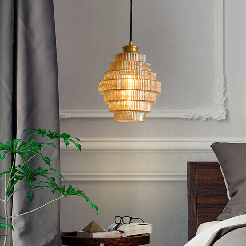 Karen Vintage Tiered Striped Stained Glass Pendant Light