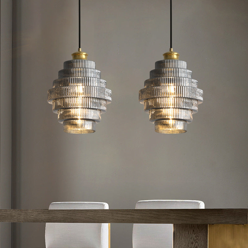 Karen Vintage Tiered Striped Stained Glass Pendant Light