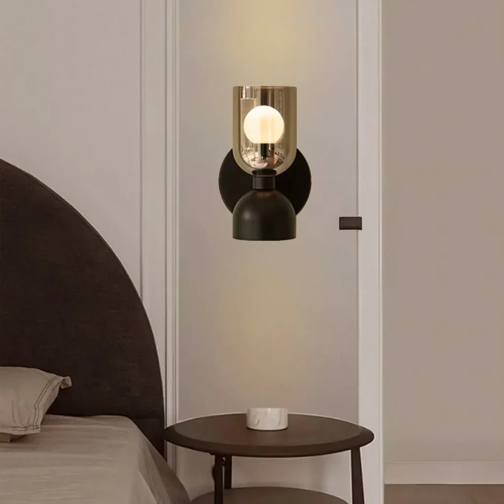 Zevi Industrial Black LED Glass Wall Sconce